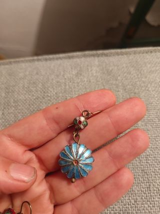 Pendientes Vintage florales esmaltados azul 