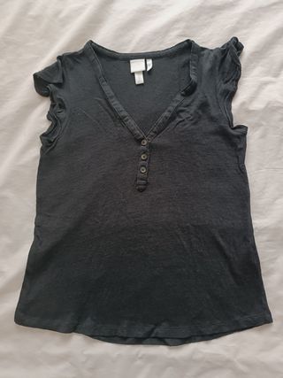 Top H&M Lino Negro Talla XS