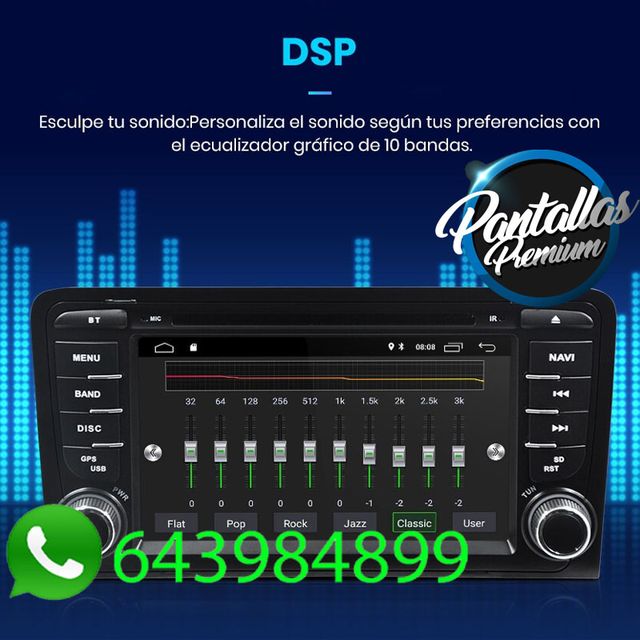 Radio Pantalla CARPLAY GPS botones para Audi A3