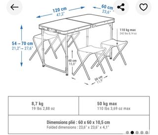 Mesa y 4 Sillas Camping Plegables