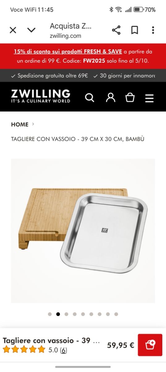 Tagliere Zwilling Bamboo Acciaio BBQ