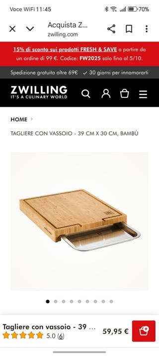 Tagliere Zwilling Bamboo Acciaio BBQ