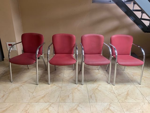 Sillas polipiel y acero rojas (4 unidades)