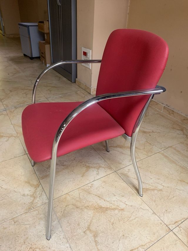 Sillas polipiel y acero rojas (4 unidades)