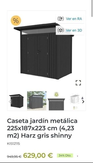 Kiosco Caseta jardín metálica 4.23 m2 Harz gris