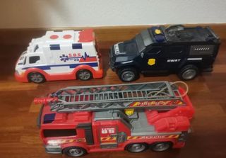 Lote 3 camiones juguete: Ambulancia, SWAT, Bombero