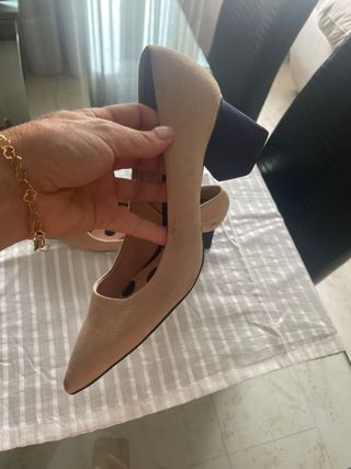 Zapatos Zara Tacón Beige y Azul