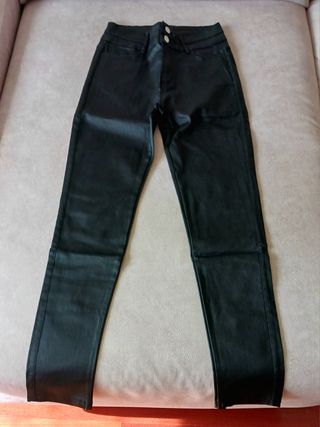 Pantalón imitación cuero mujer negro