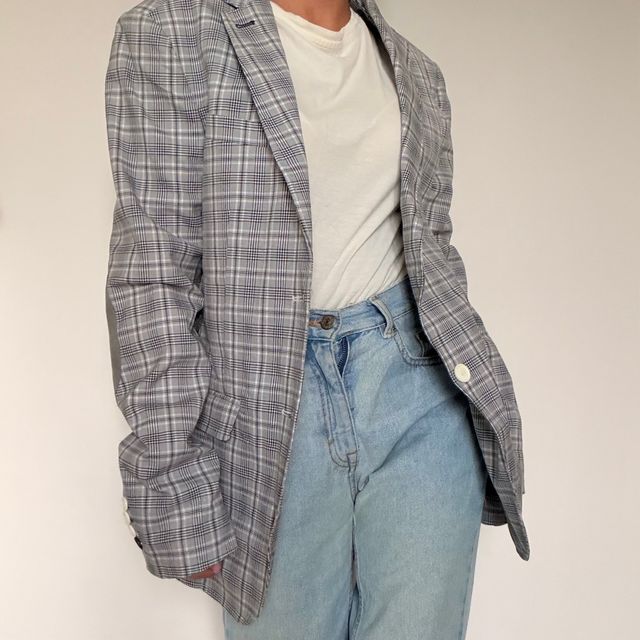 Blazer a quadri elegante grigio