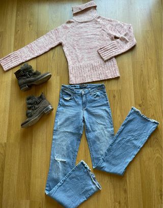 Jersey cuello alto ajustado rosa blanco T.S