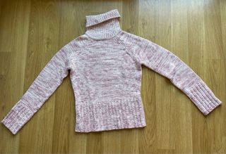 Jersey cuello alto ajustado rosa blanco T.S