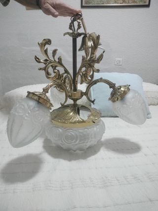 Lámpara de techo metal dorada y cristal