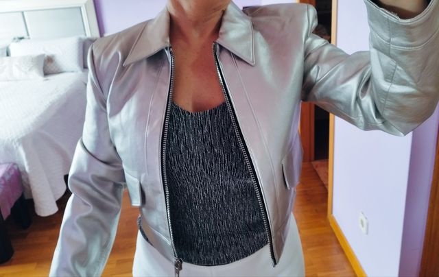 Cazadora Mango Plateada Talla M