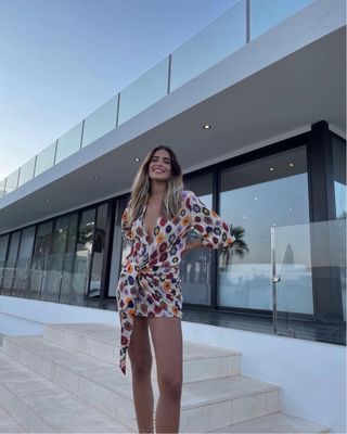 Zara Vestido mini  de lino estampado