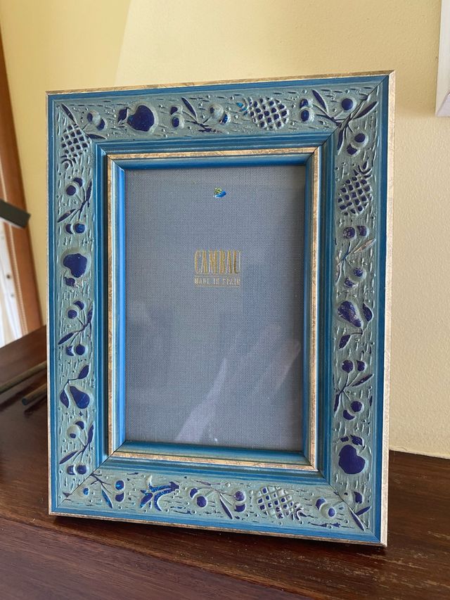 Portarretratos de madera azul