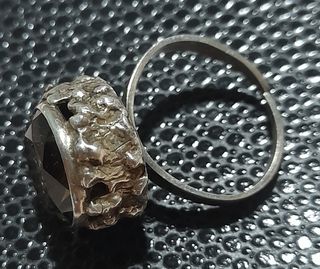 Anillo Plata Cuarzo Ahumado Años 70 Finlandia