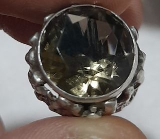 Anillo Plata Cuarzo Ahumado Años 70 Finlandia