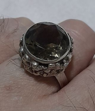 Anillo Plata Cuarzo Ahumado Años 70 Finlandia