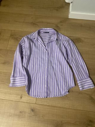 Camisa Zara Rayas Lilas y Blancas Talla M