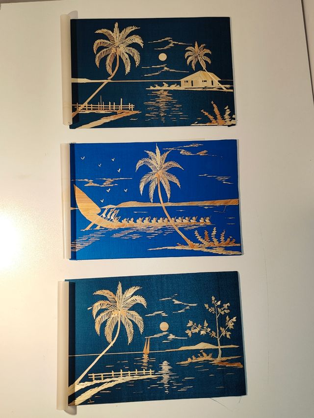 3 arazzi vintage bambù paglia