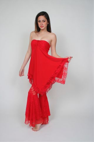 Completo 2 pezzi: abito e pantaloni rossi