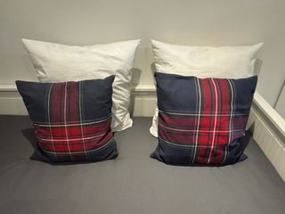 3 Cojines Ikea Cuadros Azul/Rojo funda y relleno