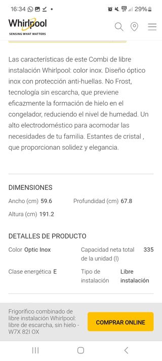 Frigorífico Whirlpool nuevo sin usar