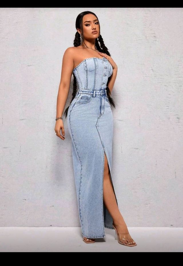 Vestido vaquero largo con abertura