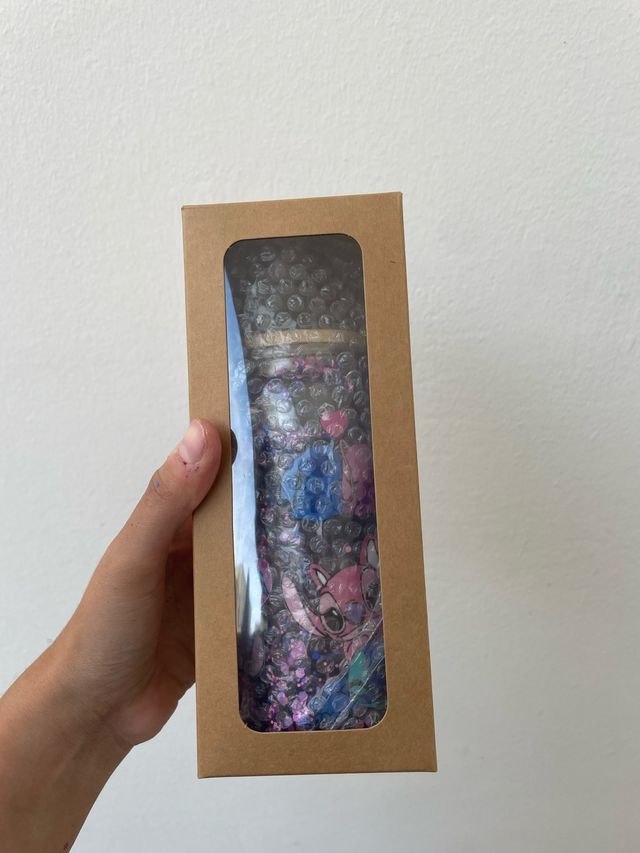 Bicchiere glitter Stitch e Angel LOVE