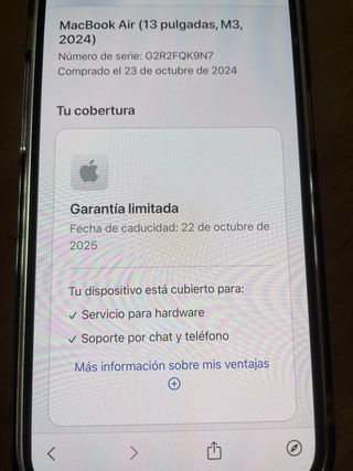 MacBook Air 13 M3 Plata garantías Apple y 100% 