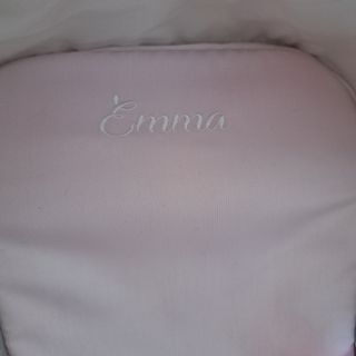 Carrito gemelar gris y rosa para muñecos.