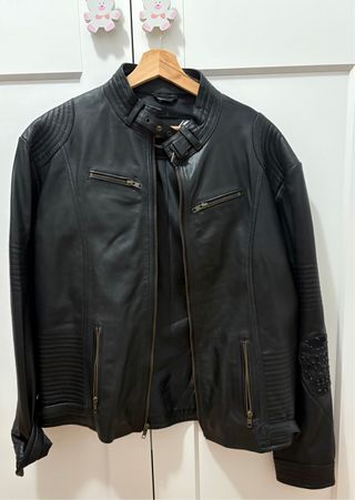 Chaqueta de cuero moto negra