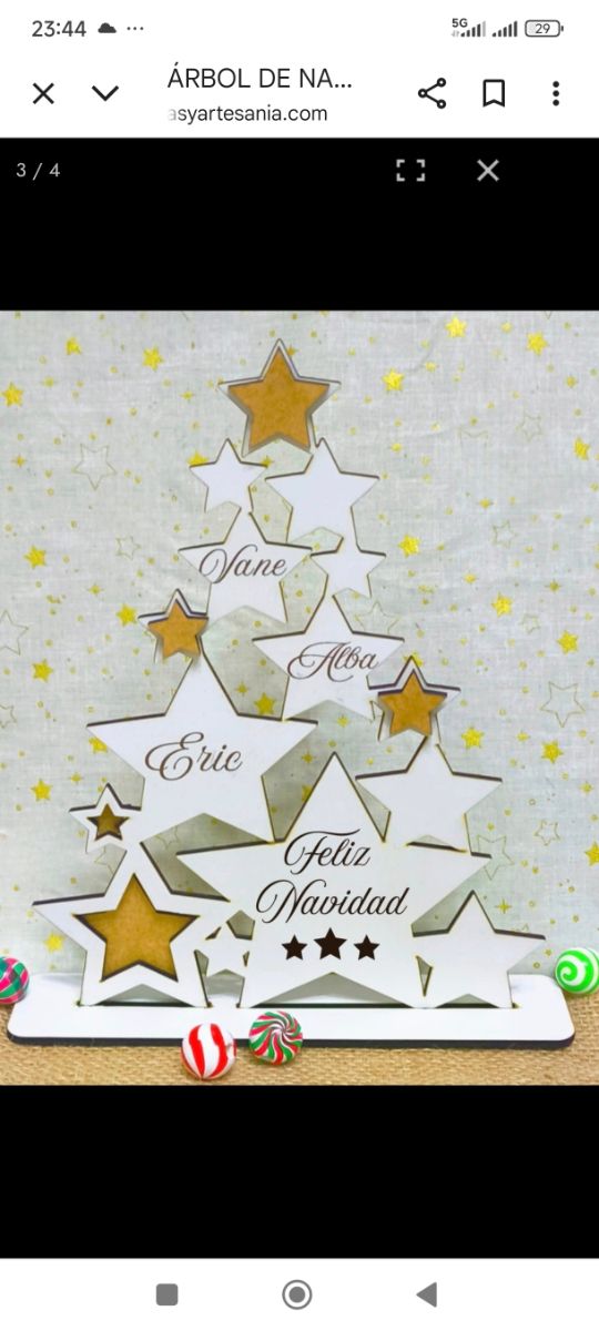 Árbol Navidad Familia Madera Estrellas