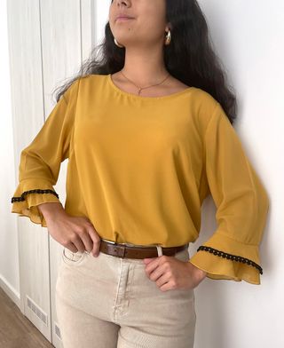 Mustard Swing Blouse Flounced Sleeve || 44-46 