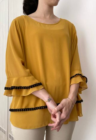 Mustard Swing Blouse Flounced Sleeve || 44-46 