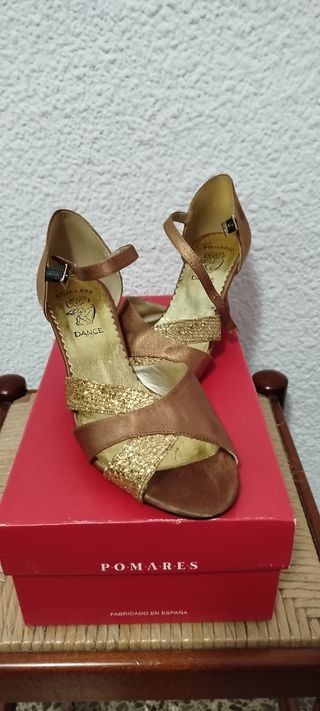 Zapatos de baile Pomares marrones y dorados