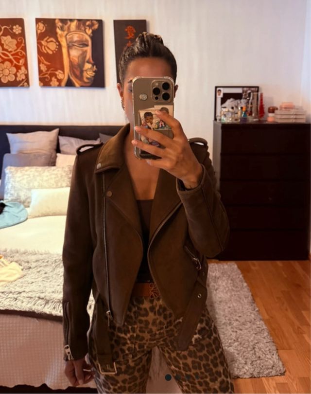 Chaqueta Biker Ante Zara Marrón