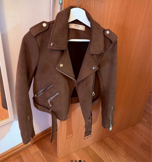 Chaqueta Biker Ante Zara Marrón