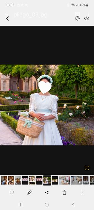 Vestido de Comunión con Encajes lazo verde empolva