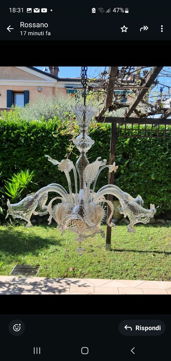 6 luci cristallo e foglia d'oro Murano