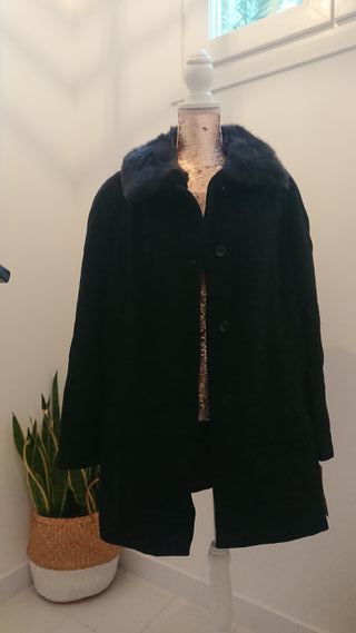 NUEVO Abrigo paño negro cuello desmontable