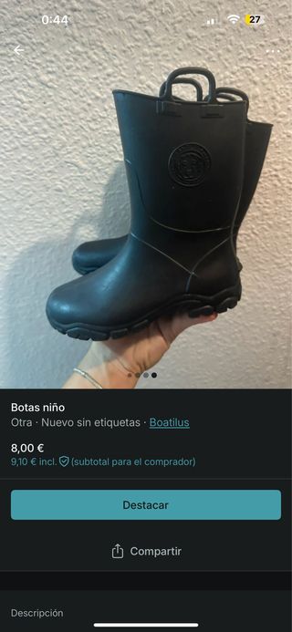 Botas de agua niño Boatilus negras 30-31