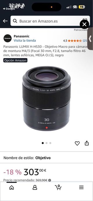 Objetivo Macro Panasonic Lumix H-HS30 M4/3