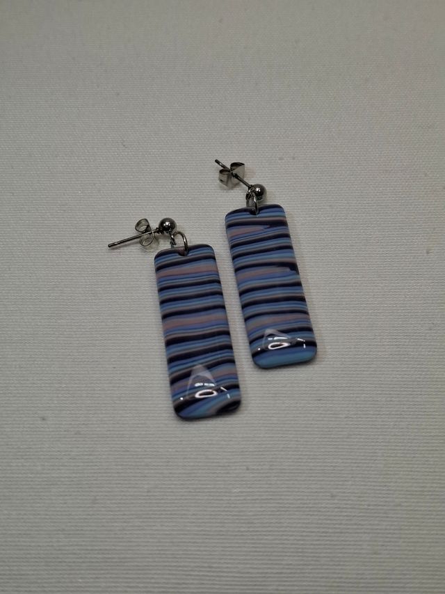 Pendientes Rectangulares Rayas Azules y Rosas