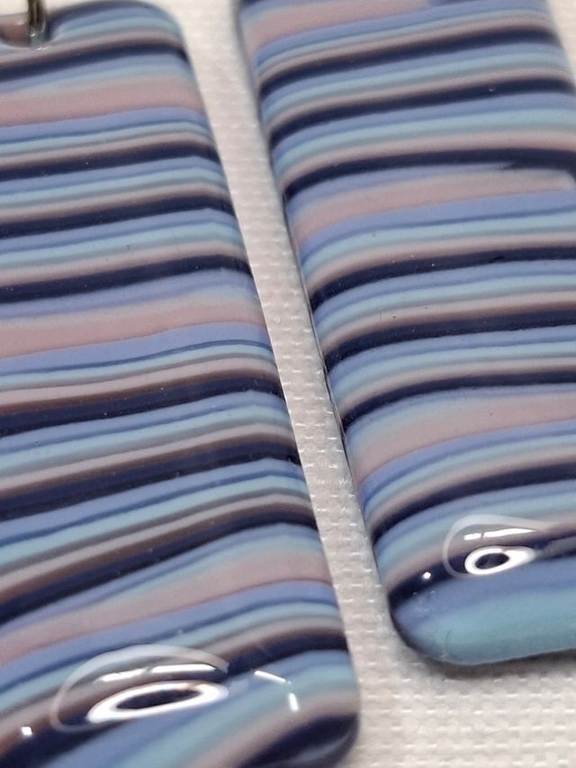 Pendientes Rectangulares Rayas Azules y Rosas