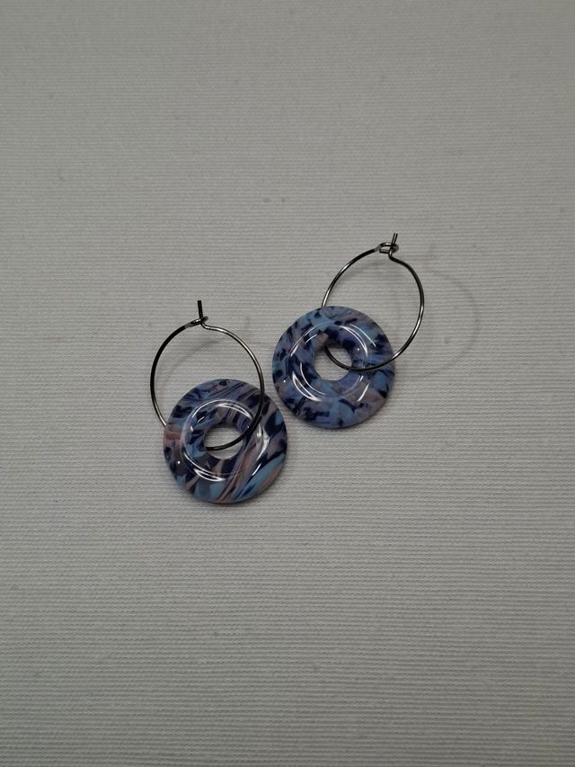 Pendientes Aro Charm Azul y Rosa