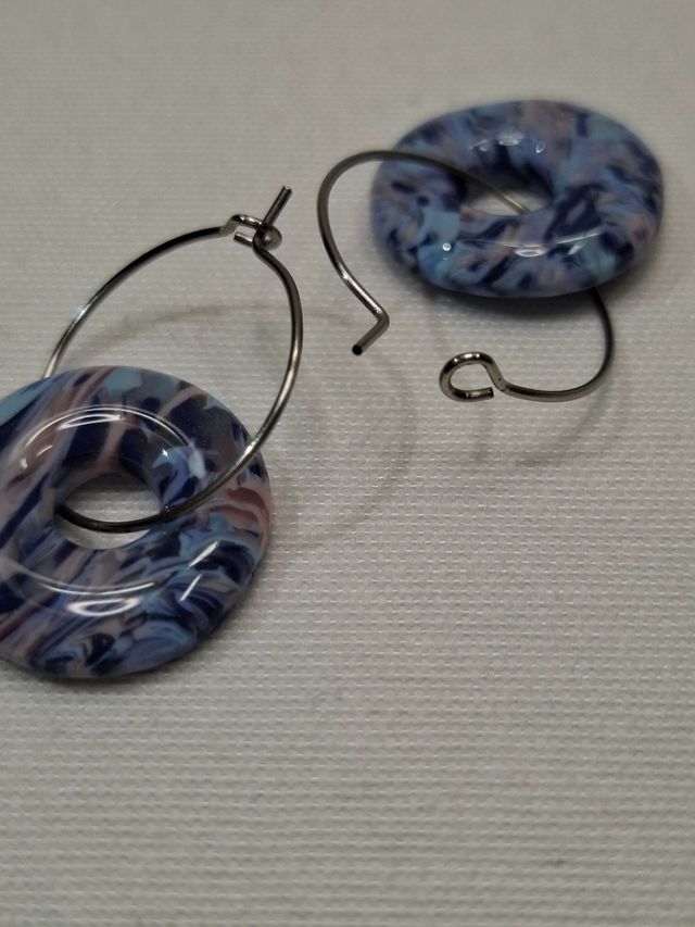 Pendientes Aro Charm Azul y Rosa