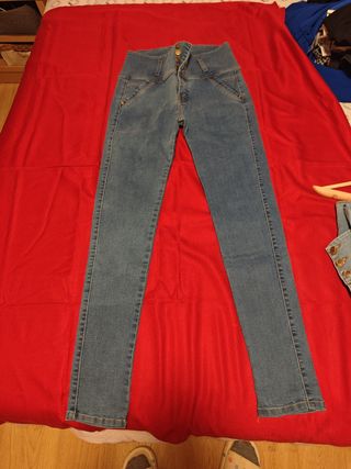 Pantalón Colombiano Talle Alto Azul