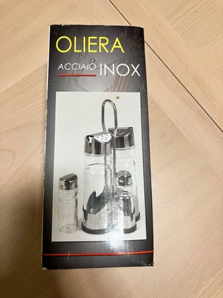 Juego Vinagreras, pimentero y Acero Inox y Cristal