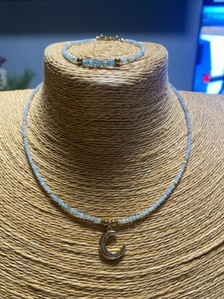 Gargantilla y pulsera de piedras amazonita A.Inox.